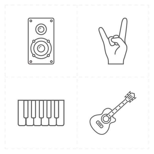 ilustraciones, imágenes clip art, dibujos animados e iconos de stock de cuatro íconos de la música plana universal - thumb piano illustrations