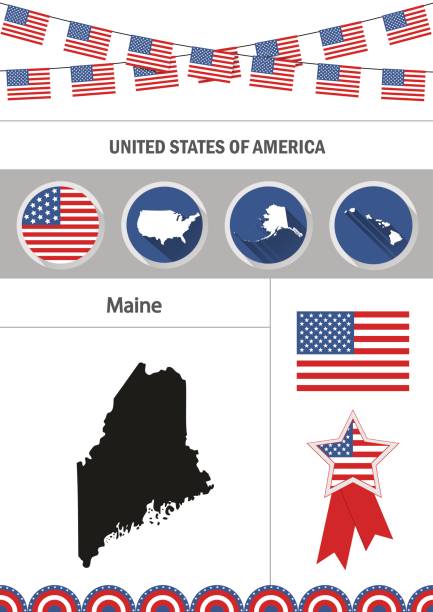 mapa maine. zestaw płaskich ikon elementów nfographics z - washington dc symbol icon set usa stock illustrations