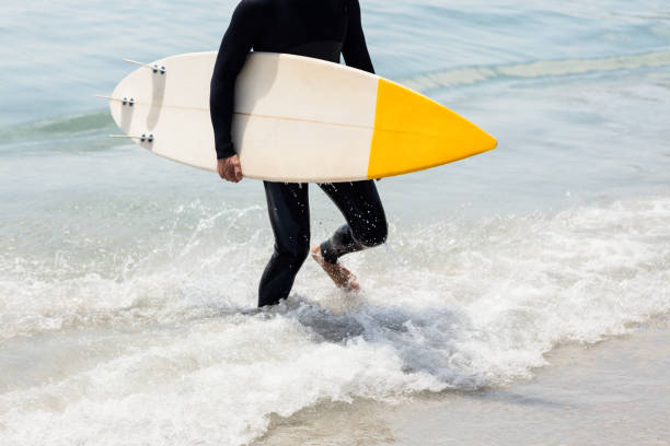 istock Surfer walking on the beach with a surfboard 673012072