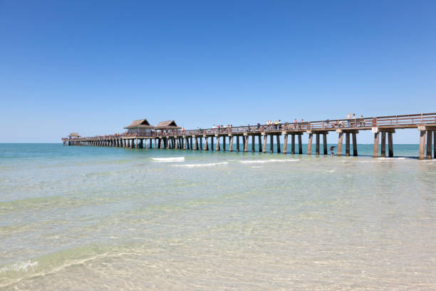 storico molo di pesca a napoli, florida - florida naples florida pier beach foto e immagini stock