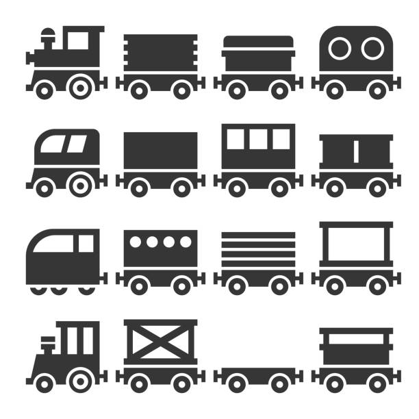 eisenbahn-icons set - eisenbahnwaggon stock-grafiken, -clipart, -cartoons und -symbole