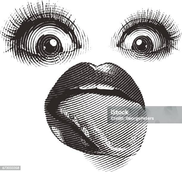 Bizarre Mouth With Tongue Sticking Out Isolated On White Stock Illustration - Download Image Now