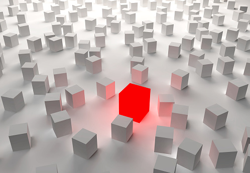 abstract red cube on white cubic background 3D rendering