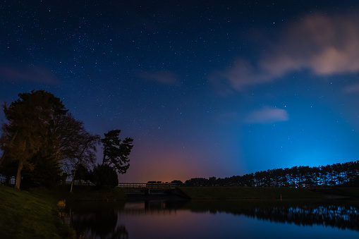Whittle Dene  Reservoir in Northumberland is a popular place for fishing, seen here at night under the stars