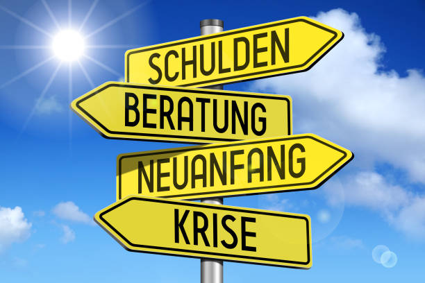istock Crisis concept - yellow road-sign 673045152