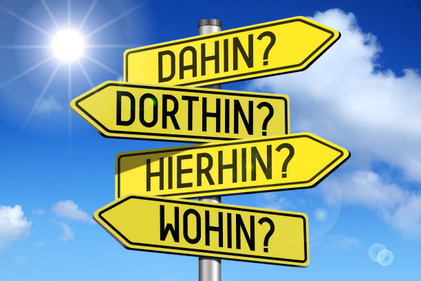 istock Destination concept in German - wooden signpost 673045676