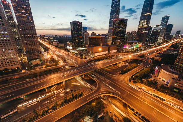 istock Beijing Central Business District and Road Intersection at Dusk 673046782