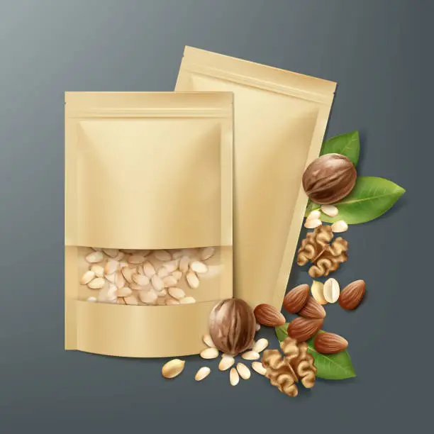 Vector illustration of Bags with nuts