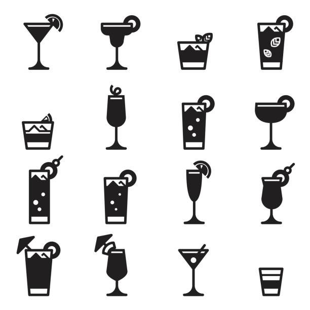 illustrations, cliparts, dessins animés et icônes de icônes des cocktails [black edition] - mai tai