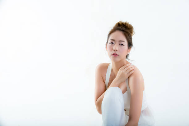istock Asian model portrait brunette woman isolated white background. 673067632