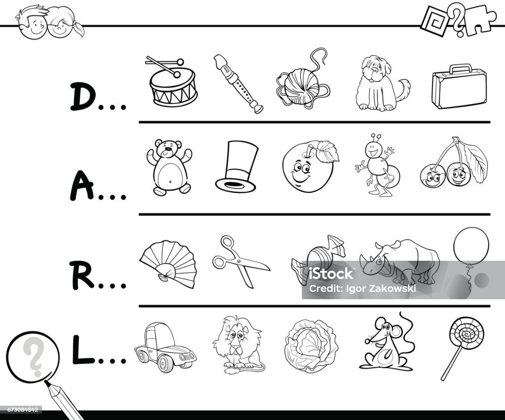 find picture for coloring Cartoon Illustration of Finding Picture which Start with Referred Letter Educational Activity for Children Coloring Page Animal stock vector