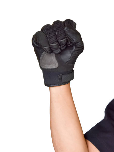 istock Motorcycle glove and hand signal slow down or stop 673104424