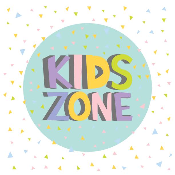 Print Kids Zone funny colourful sign letters. Confetti background Vector illustration. american football field dimensions stock illustrations