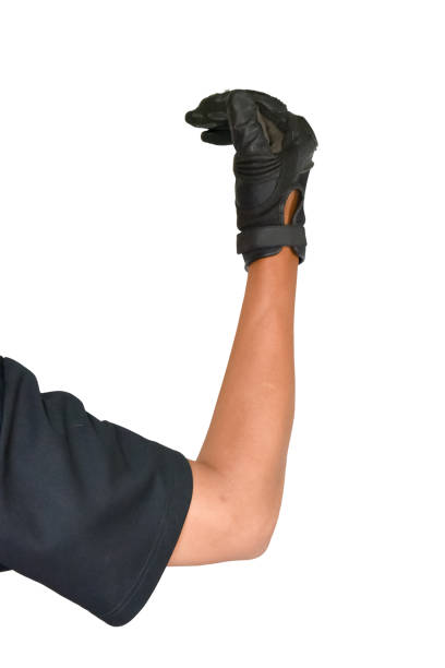 istock Motorcycle glove and hand signal to turn left 673105328