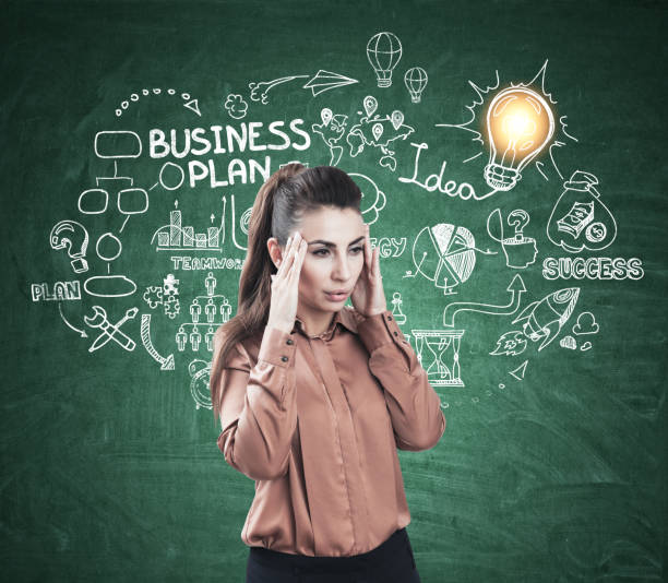 istock Stressed woman and business plan 673113678