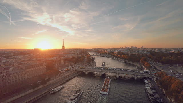 Aerial view of Paris during sunset