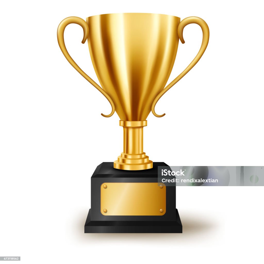 Realistic Golden Trophy with text space, Vector Illustration Trophy - Award stock vector