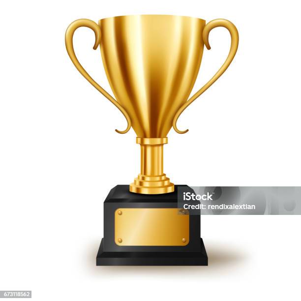 Realistic Golden Trophy With Text Space Vector Illustration Stock Illustration - Download Image Now