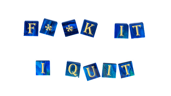 Blue mosaic tiles in front of white background - Concept of quitting