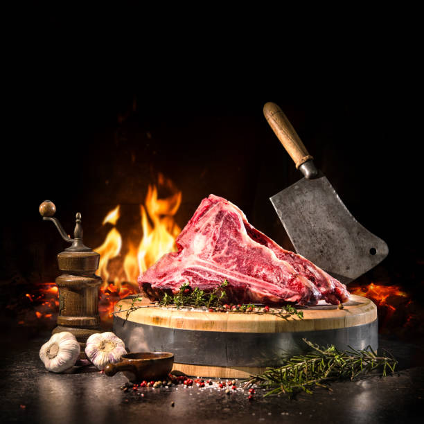 raw dry aged t-bone steaks for grill - beef meat t bone steak steak imagens e fotografias de stock