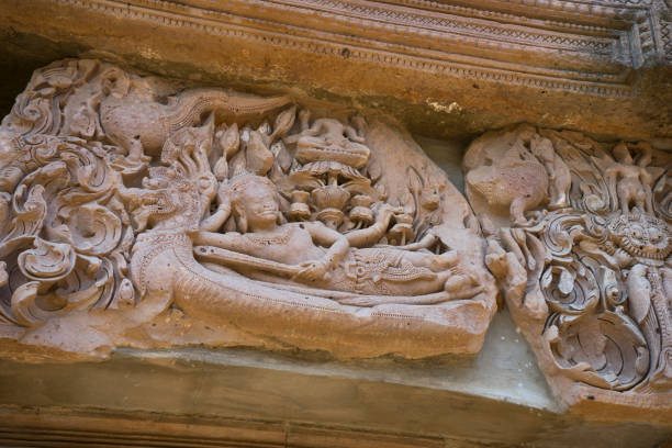 istock Sandstone carving detail at Phanom Rung temple 673127836