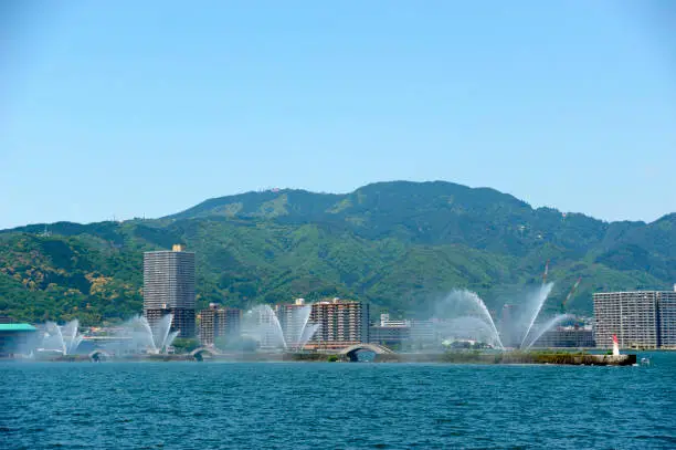 Otsu port of flowers fountains and Mt. Hiei