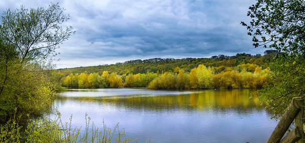 Lakes at Dinmore, Leominster, Herefordshire, UK. Rural view panoramic