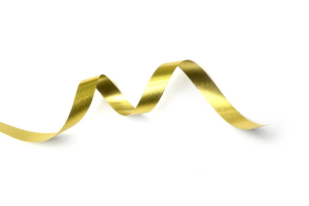 the spiral golden ribbon isolated on white background. stock photo