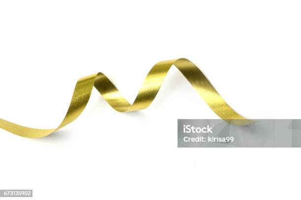 The Spiral Golden Ribbon Isolated On White Background Stock Photo - Download Image Now