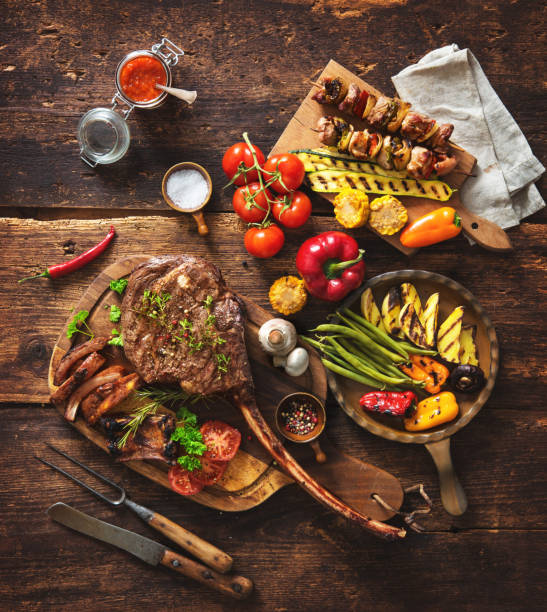 istock Grilled meat and vegetables 673139376