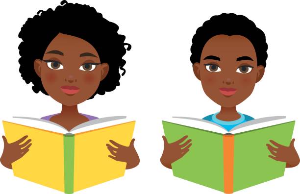 afrykańska dziewczyna i chłopiec czytanie książek - child pre adolescent child little girls white background stock illustrations
