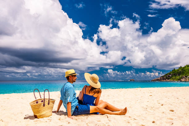 istock Couple on a beach at Seychelles 673145702