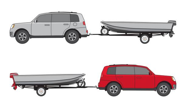 Boat Trailer and Car vector art illustration