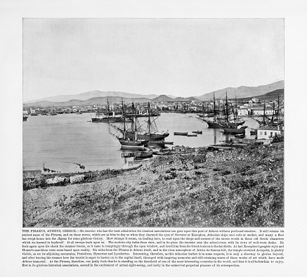 Antique Greek Photograph: The Piraeus, Athens, Greece, 1893. Source: Original edition from my own archives. Copyright has expired on this artwork. Digitally restored.
