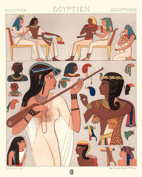 Ancient egyptian fashions Vintage engraving of Ancient egyptian men and women. Le Costume Historiquem, M A Racinet ancient egyptian art stock illustrations