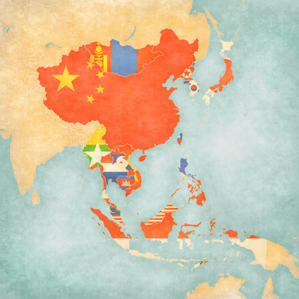 ilustrações, clipart, desenhos animados e ícones de mapa da ásia oriental - todos os países - philippines map retro revival cartography