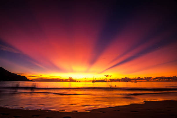 istock Beautiful sunset at Seychelles beach 673177296