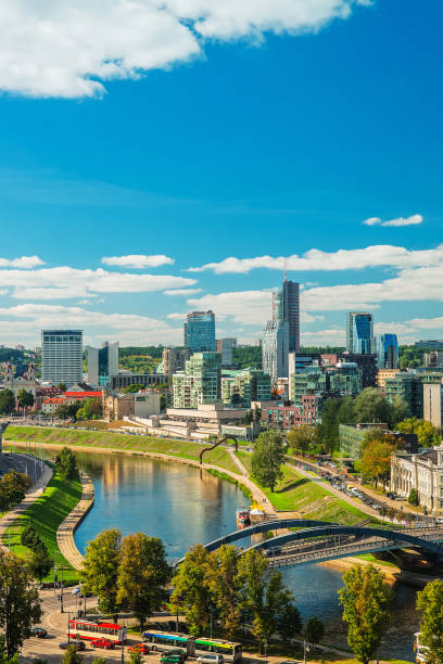 istock Bridge over Neris River and Financial district Vilnius Baltic 673180754