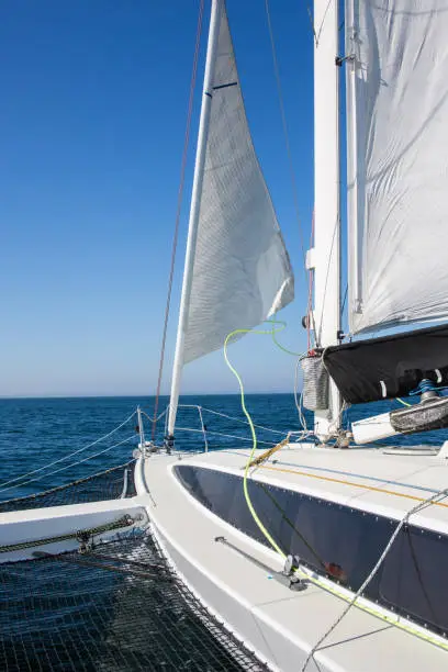 Sailing on Trimaran Sail Boat in ocean Atlantique