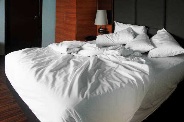 istock Double bed in the hotel room 673193362