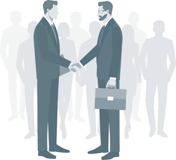 ilustrações de stock, clip art, desenhos animados e ícones de two businessmen in suits shaking hands - 2360