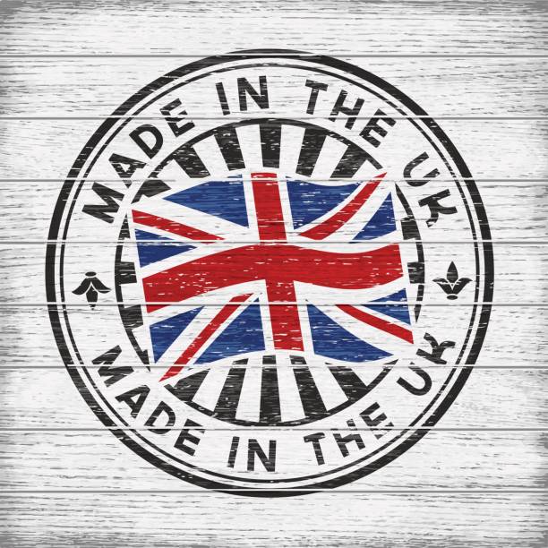 Made in the UK. Stamp on wooden background - ilustração de arte vetorial