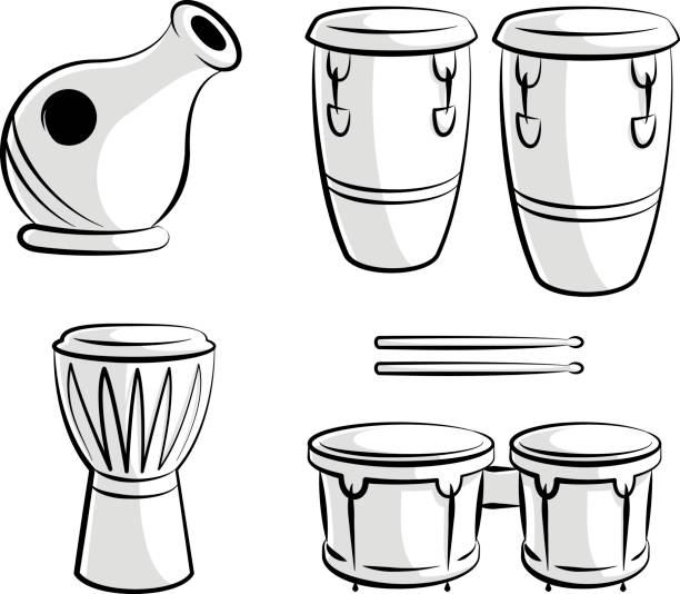 Latin Percussion Drum Instrument Icons vector art illustration