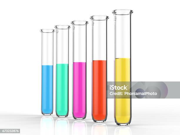 Test Tubes With Colourful Liquid Stock Photo - Download Image Now - Test Tube, White Background, Blue