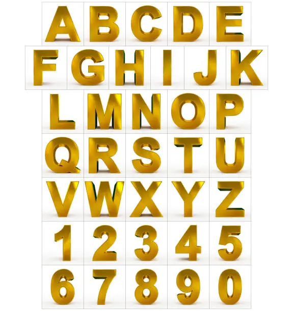 Photo of letters and numbers 3d golden isolated on white