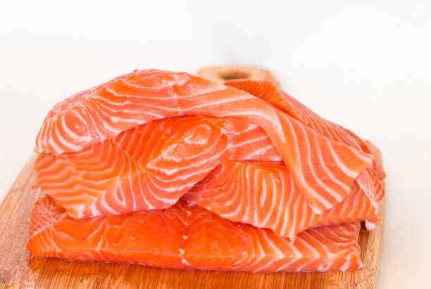istock fresh raw salmon on wooden cutting board 673235018