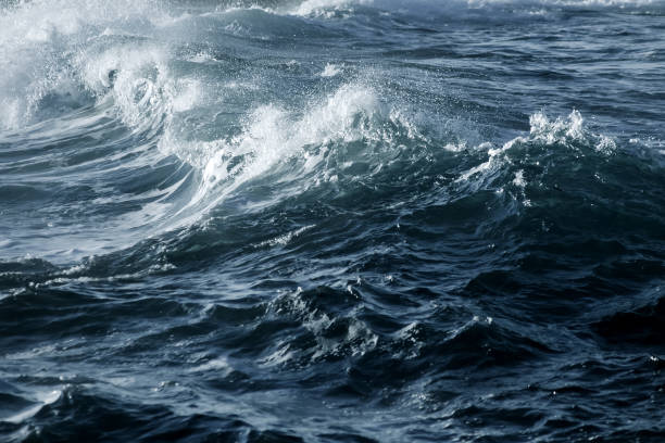 istock Big stormy ocean wave. Blue water background 673237242