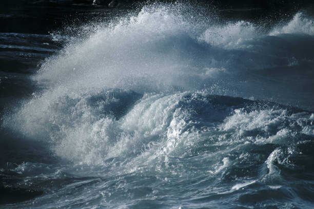 istock Big stormy ocean wave. Blue water background 673241544