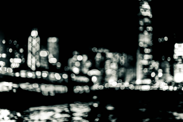 istock Abstract bokeh city light for background, Hong Kong in vintage style 673248024