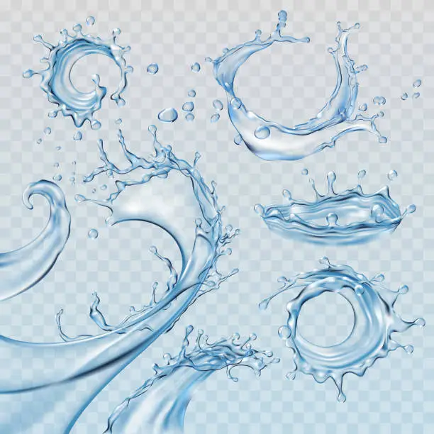 Vector illustration of Set vector illustrations water splashes and flows, streams